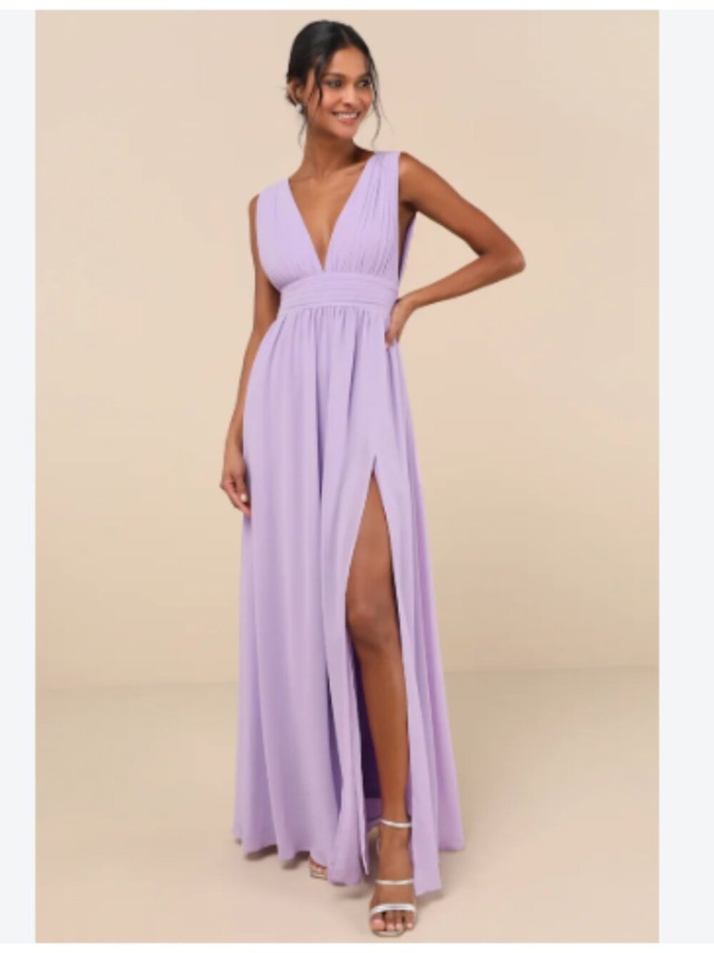 Lulus Heavenly Hues Chiffon Maxi Dress Lavender Goddess Draped Small